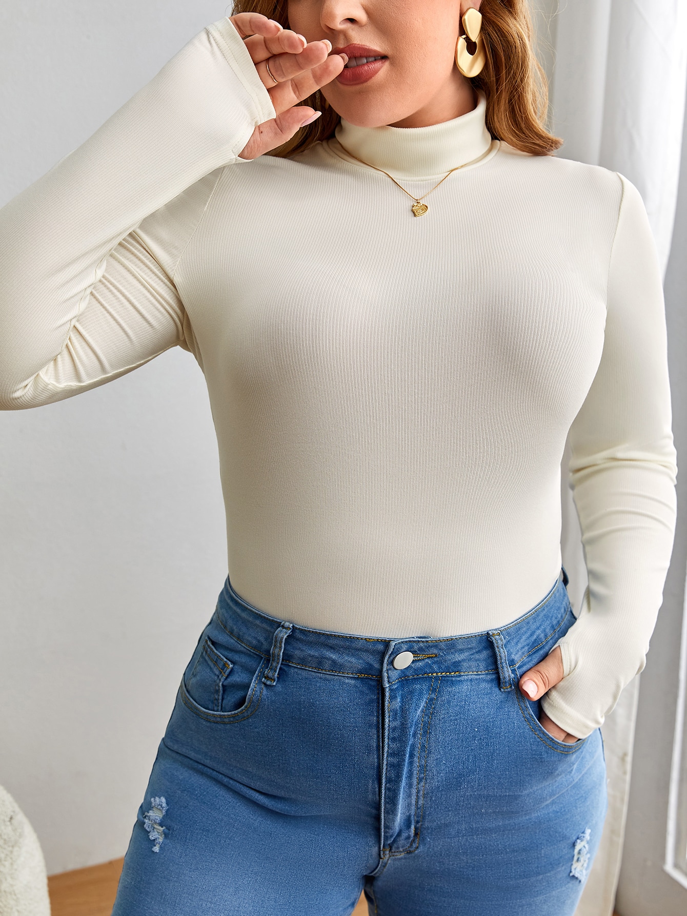 Shein Essnce Plus Ribbed Knit Turtleneck Tee