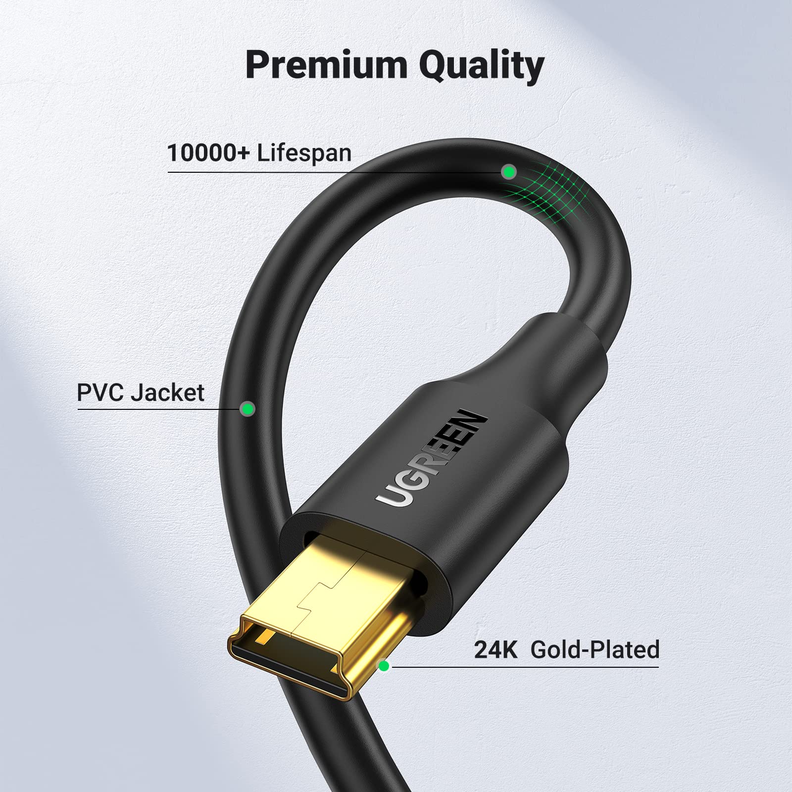 UGREEN 10355 USB 2.0 A Male to Mini 5 Pin Male Cable 1m Black
